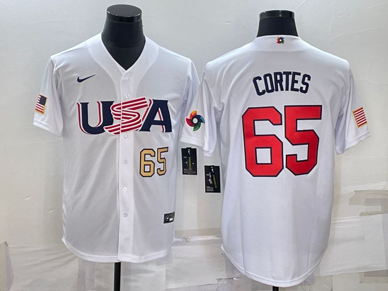 Men 2023 World Cub USA #65 Cortes White Nike MLB Jersey2